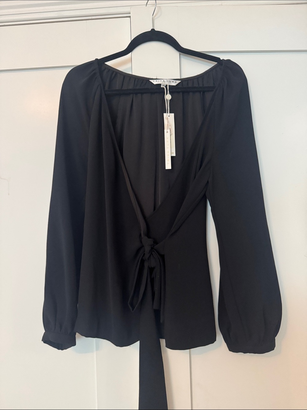 Trina Turk Black Long-Sleeve Wrap Top